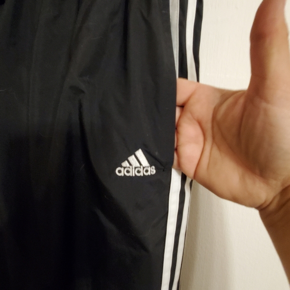 Vintage Adidas Stripe Athletic Joggers Lined Black Medium Elastic Waist Tie - Picture 2 of 7